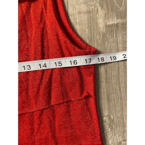 Verve Red Sleeveless Gold Metallic Thread Ruffle Shell Tank Top Sz L - Picture 7 of 9
